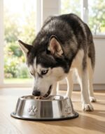 Stainless steel pet bowl with paw print - Large
