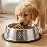 Stainless steel pet bowl with paw print - Small