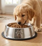 Stainless steel pet bowl with paw print - Small