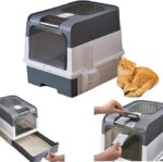 Closed Cat Litter Box with Lid, Drawer, and Scoop - Fully Enclosed Front Entry Top Exit, Anti-Splashing Design for Easy Cleaning